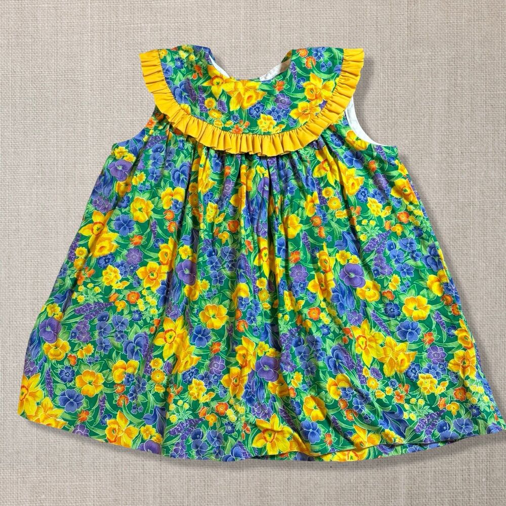 Judy Lynn Vintage 24M Girls Floral Dress Ruffle Collar Cottagecore USA